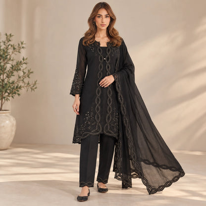 Noor Chanderi Kurti Shrug Pant Dupatta Set for Festive and Party Occasions