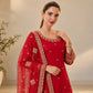 Red Faux Georgette Sharara Set with 5mm Sequence Embroidery and Butterfly Net Dupatta