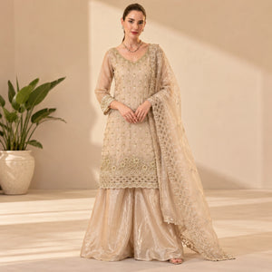 Elegant Hand Beaded Embroidered Palazzo Suit Set for Festive and Family Functions