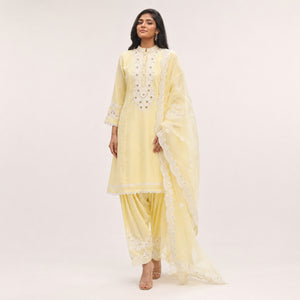 Lemon Lace Embroidered Kurta Set
