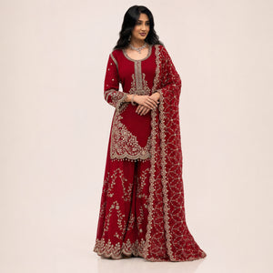Maroon Sequin Embroidered Suit