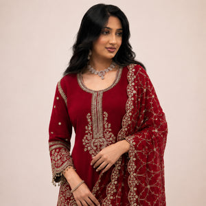 Maroon Sequin Embroidered Suit