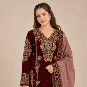 Maroon Cording Diamond Kurta