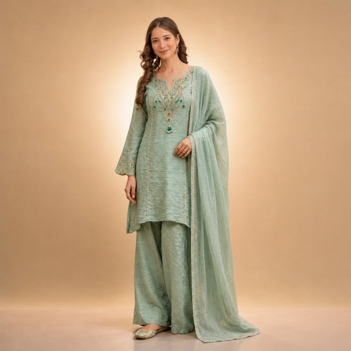 Sage Cording Stone Sharara Set