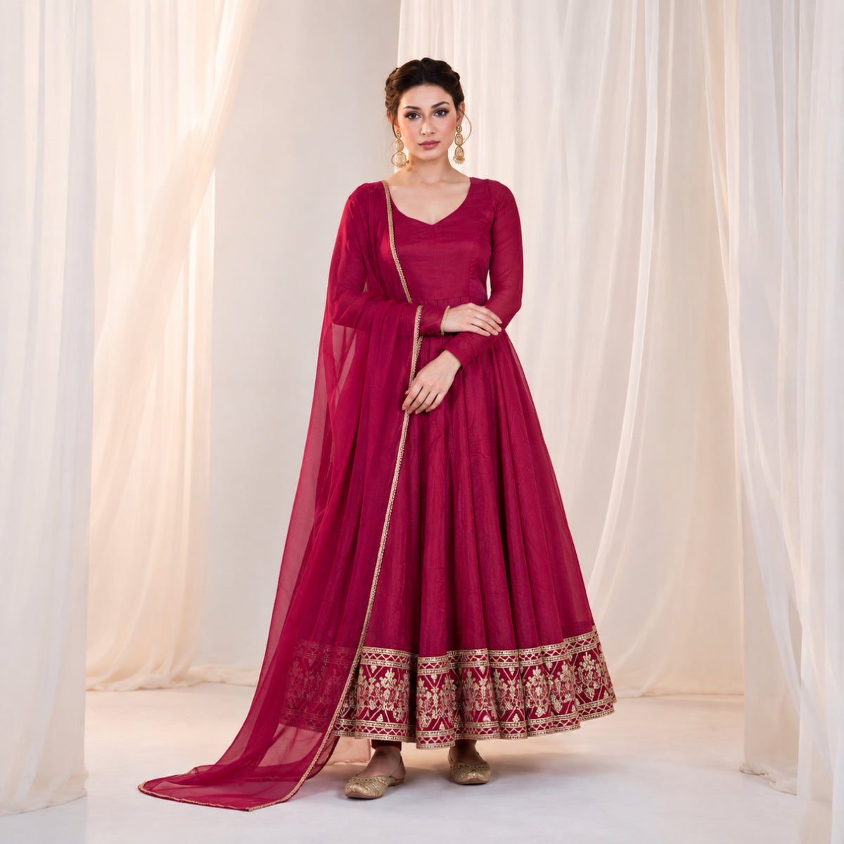 Wine Border Embroidered Anarkali