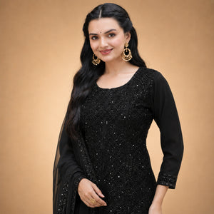 Onyx Bead Sequin Georgette Sharara