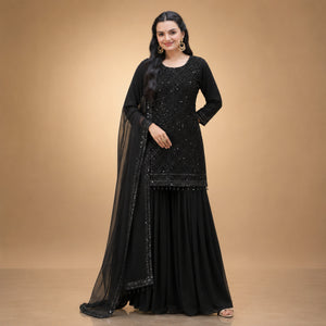 Onyx Bead Sequin Georgette Sharara