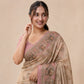 Beige Elephant Print Handwork Linen Saree