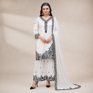 French Crepe Embroidered Palazzo Kurta Set