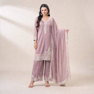 French Crepe Embroidered Palazzo Kurta Set