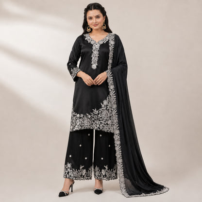 French Crepe Embroidered Palazzo Kurta Set