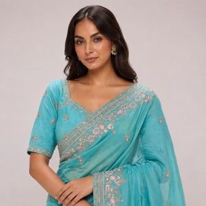Vichitra Silk Embroidered Saree with Blouse