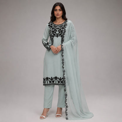 Fox Georgette Kurta Set With Floral Embroidery