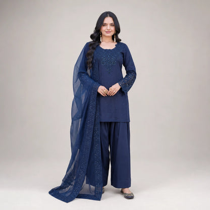 Natural Crepe Kurta Farshi Salwar With Dupatta