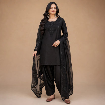 Natural Crepe Kurta Farshi Salwar With Dupatta