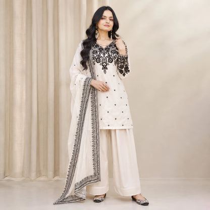 Natural Crepe Kurta Farshi Salwar With Dupatta
