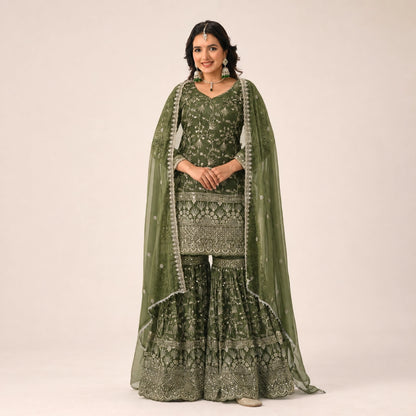 Crushed Silk Sharara Set With Sequin Embroidery