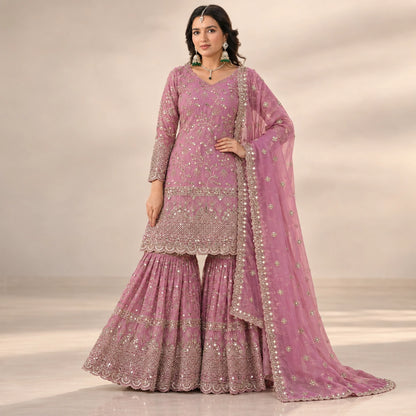 Crushed Silk Sharara Set With Sequin Embroidery