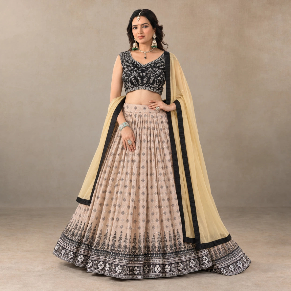 Blush Georgette Sequin Lehenga with Dupatta