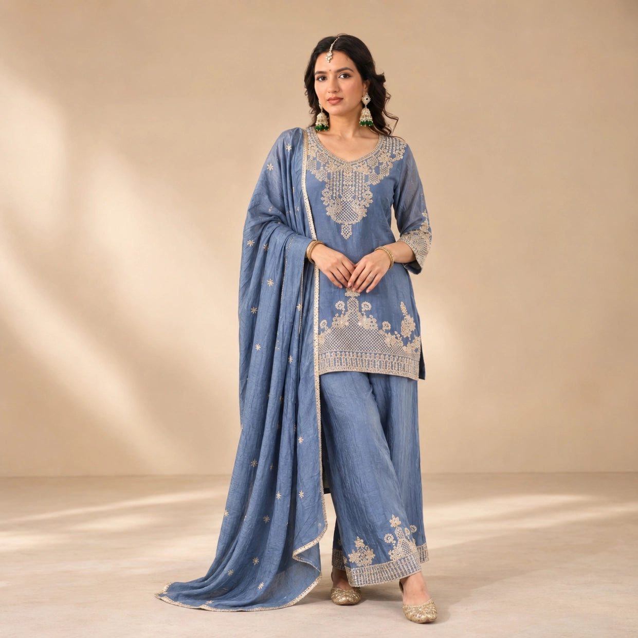 Beautiful Rangoli Crush Zari Embroidery Kurta 3 piece set
