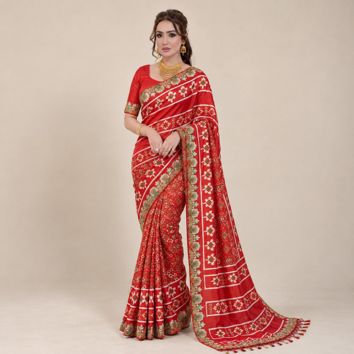 Red Patola Print Vichitra Silk Saree