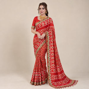 Red Patola Print Vichitra Silk Saree