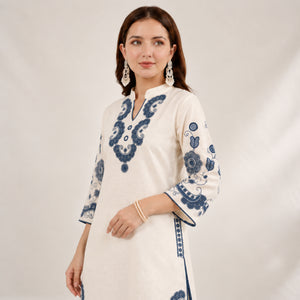 Ivory Mirror-Work Kurta Set