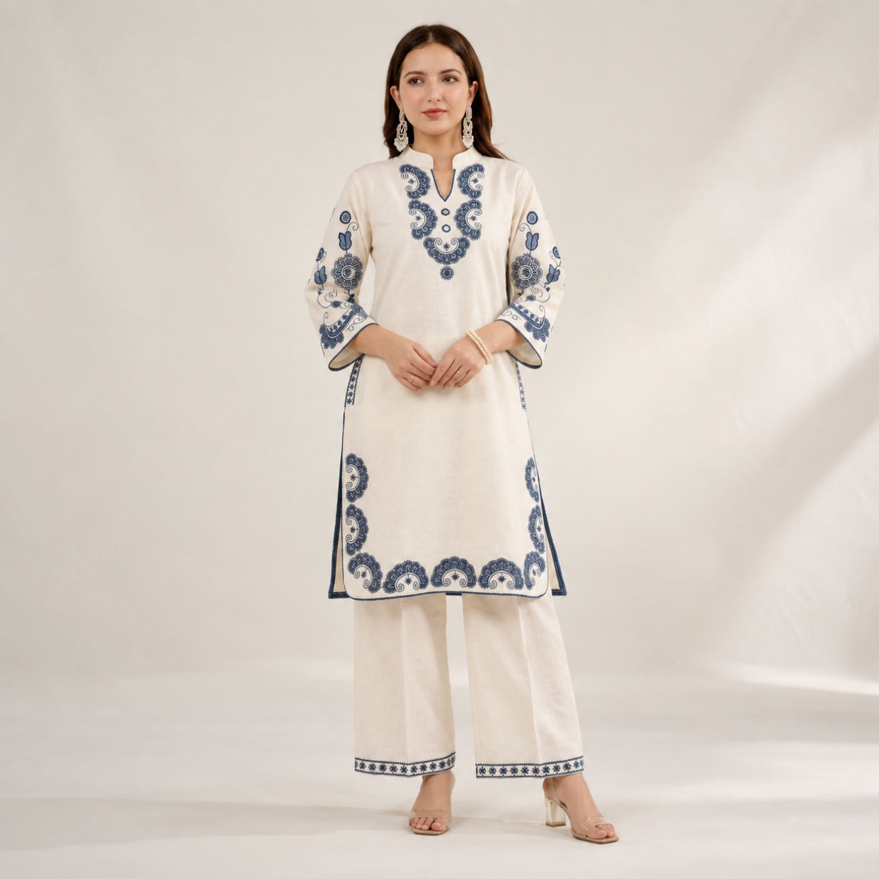 Ivory Mirror-Work Kurta Set