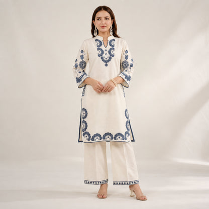 Ivory Mirror-Work Kurta Set