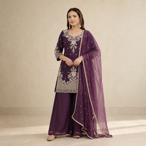 Roman Silk Embroidered Kurta Palazzo Set