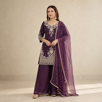 Roman Silk Embroidered Kurta Palazzo Set