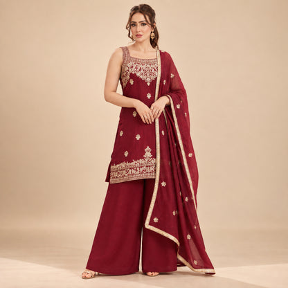 Rangoli Crush Embroidered sleeveless Sharara Set With Dupatta