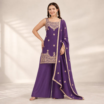 Rangoli Crush Embroidered sleeveless Sharara Set With Dupatta