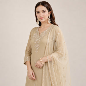 Cosmos Fabric Embroidered Kurta Palazzo Set