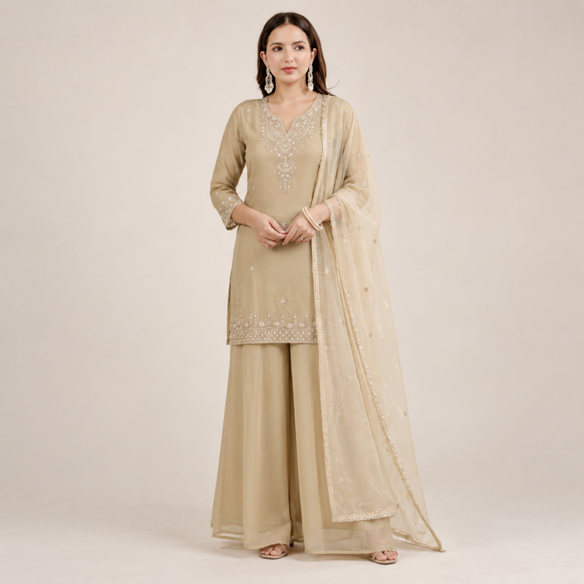 Cosmos Fabric Embroidered Kurta Palazzo Set