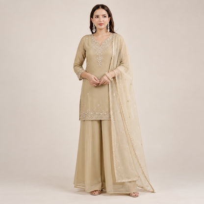 Cosmos Fabric Embroidered Kurta Palazzo Set