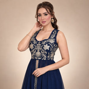 Navy Rangoli Crush Embroidered Peplum Palazzo Set
