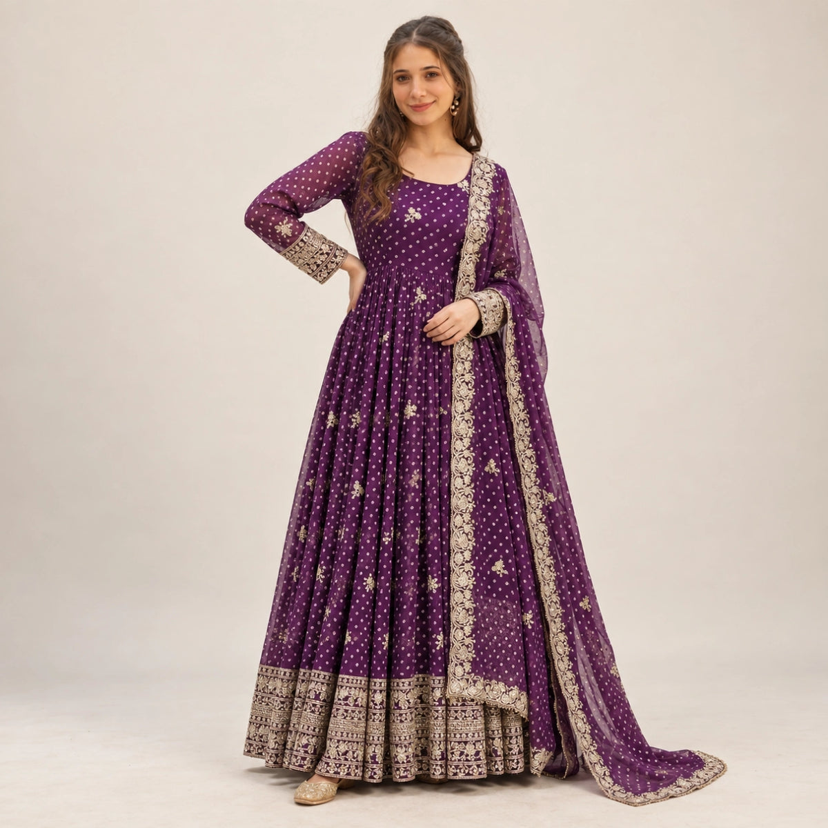 Violet Bandhani Sequin Gown