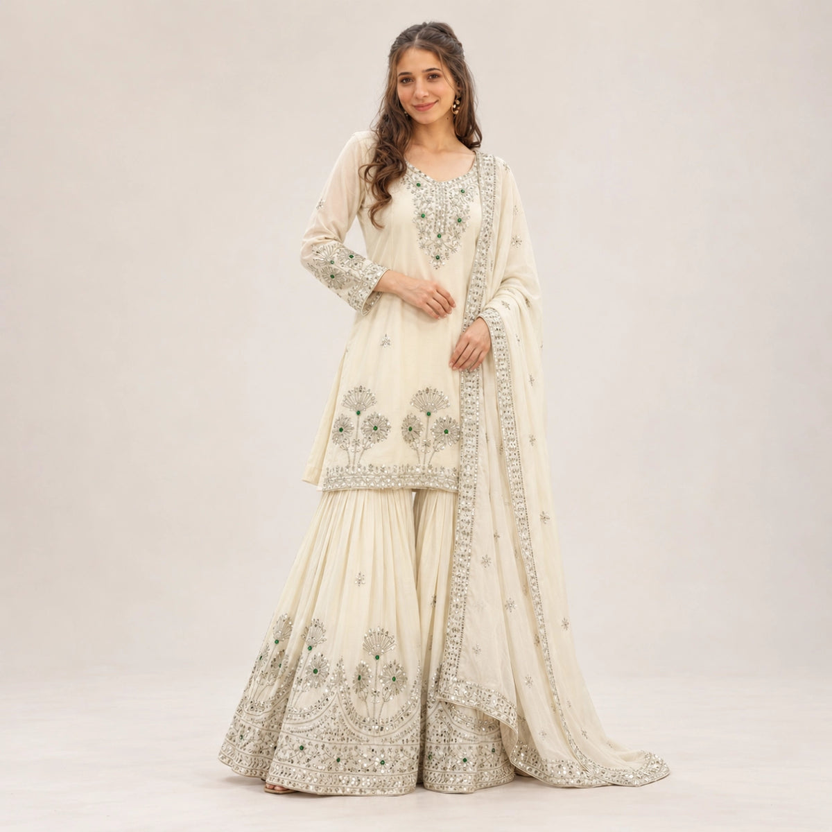 Ivory Stone Sequin Sharara Set