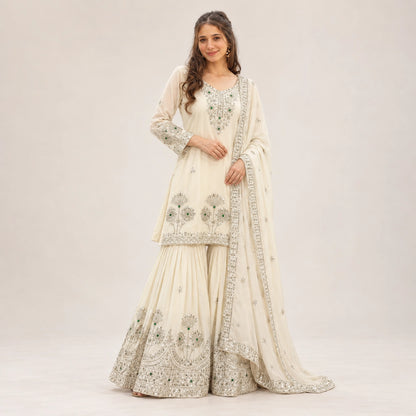 Ivory Stone Sequin Sharara Set