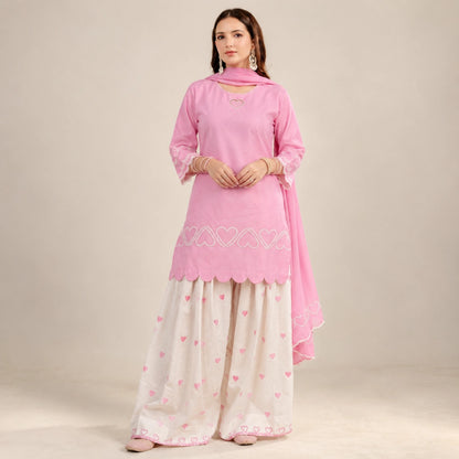 Blush Heart Embroidered Farshi Suit