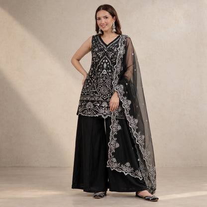 Embroidered Georgette Top Palazzo Set