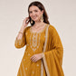 Mustard Chinnon Silk Embroidered Sharara Set
