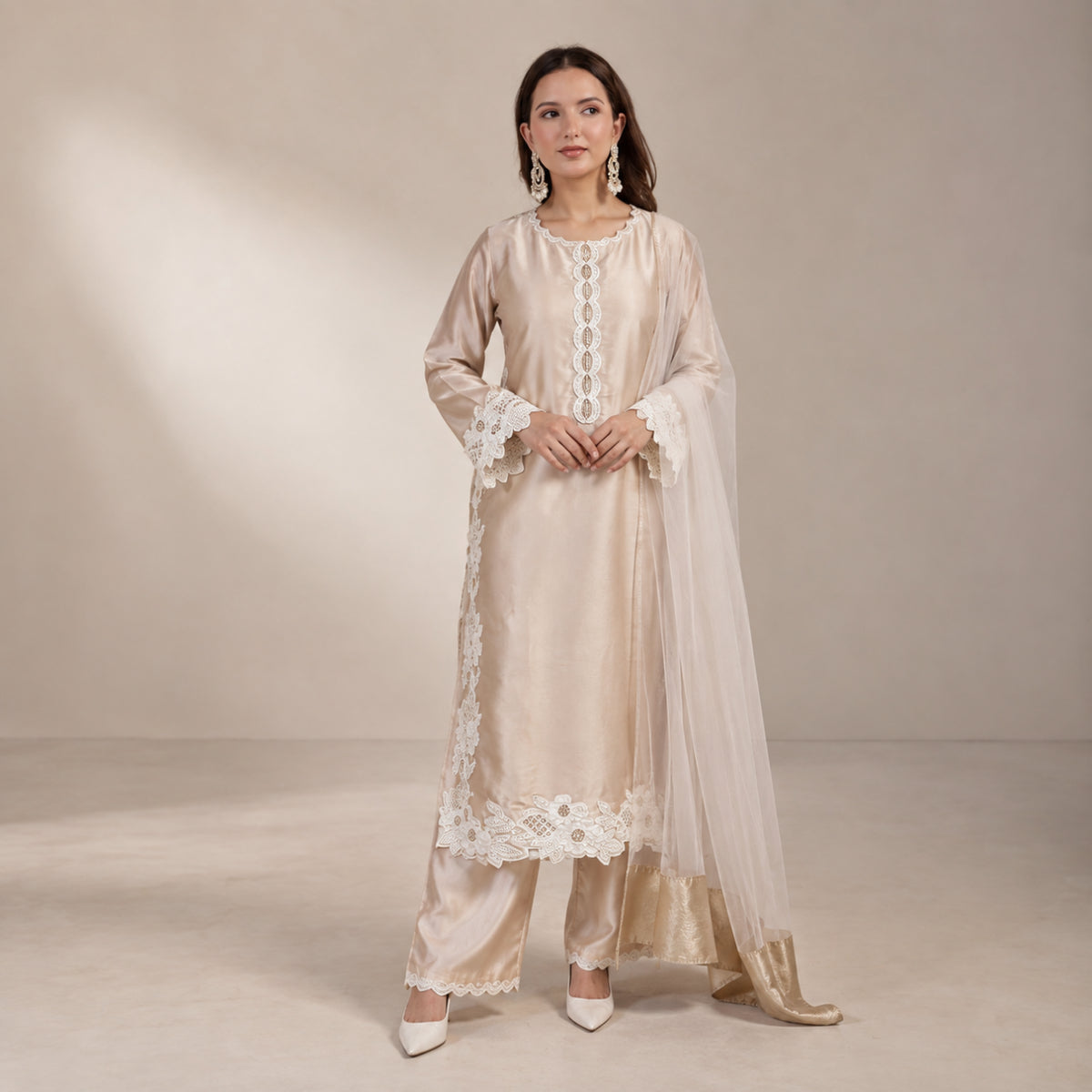 Natural Silk Embroidered Palazzo Suit for Festive and Wedding Occasions