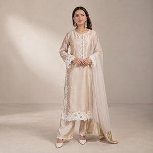 Natural Silk Embroidered Palazzo Suit for Festive and Wedding Occasions