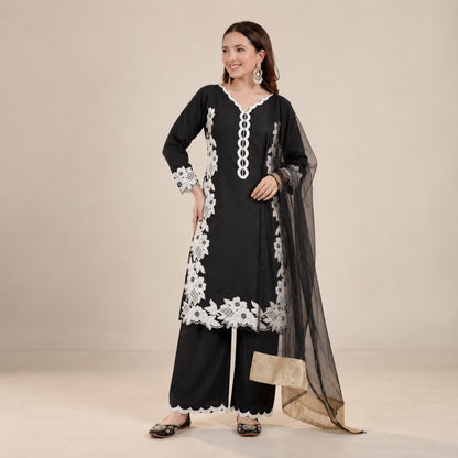 Natural Silk Embroidered Palazzo Suit for Festive and Wedding Occasions