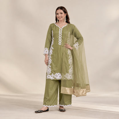Natural Silk Embroidered Palazzo Suit for Festive and Wedding Occasions