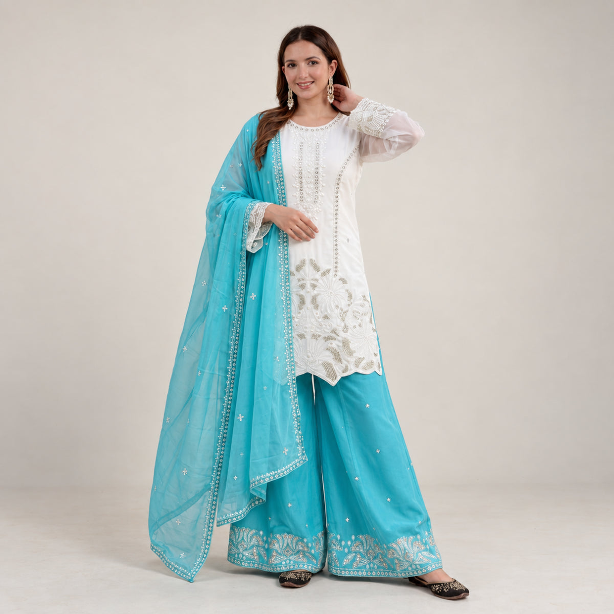 Embroidered Georgette Palazzo Suit for Festive and Wedding Occasions