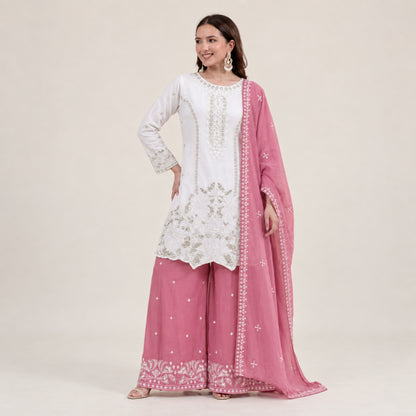 Embroidered Georgette Palazzo Suit for Festive and Wedding Occasions