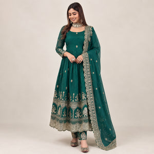 Embroidered Crunchy Silk Gown Set for Festive and Wedding Occasions